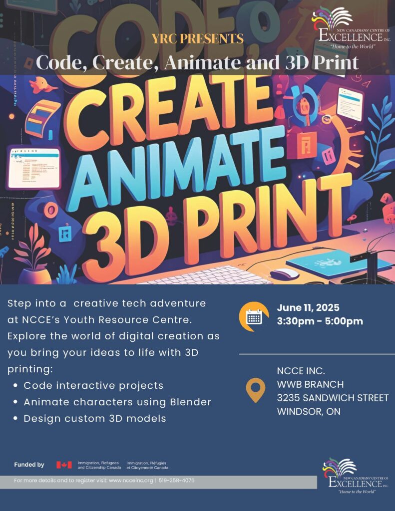 Code, Create, Animate and 3D Print @ NCCE Inc. Windsor-WEST Branch | Windsor | Ontario | Canada