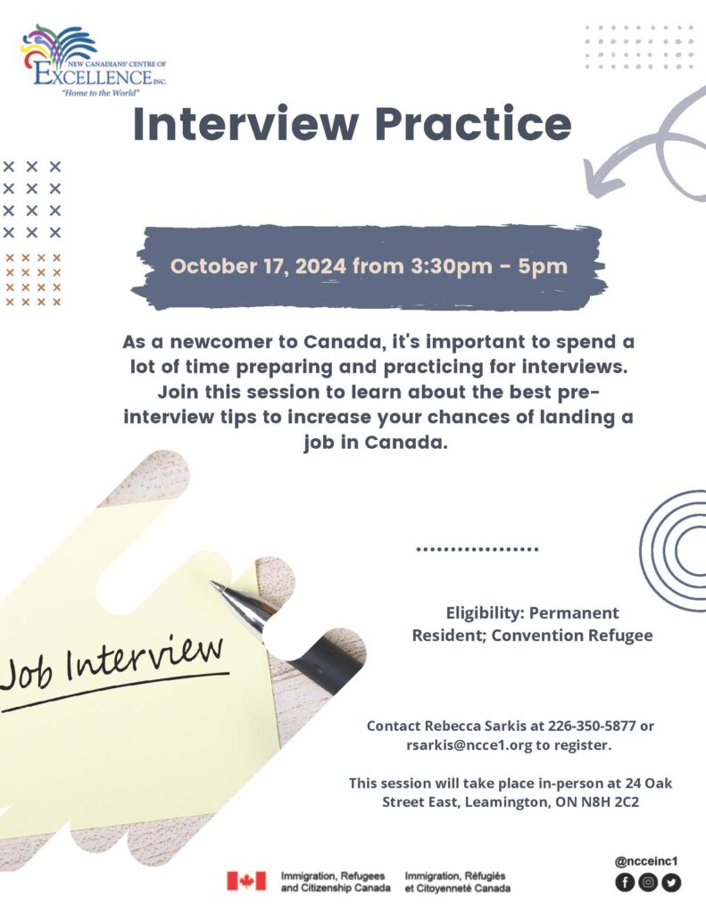 Interview Practice @ NCCE Inc. Leamington Branch | Leamington | Ontario | Canada