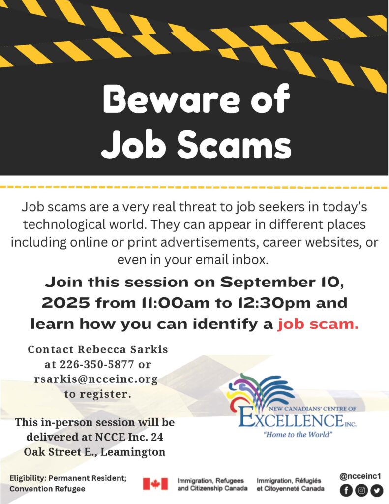 Beware of Job Scams @ NCCE Inc. Leamington Branch | Leamington | Ontario | Canada