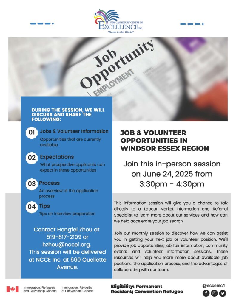 Job & Volunteer Opportunities in Windsor Essex Region @ NCCE Inc. - Main Branch | Windsor | Ontario | Canada