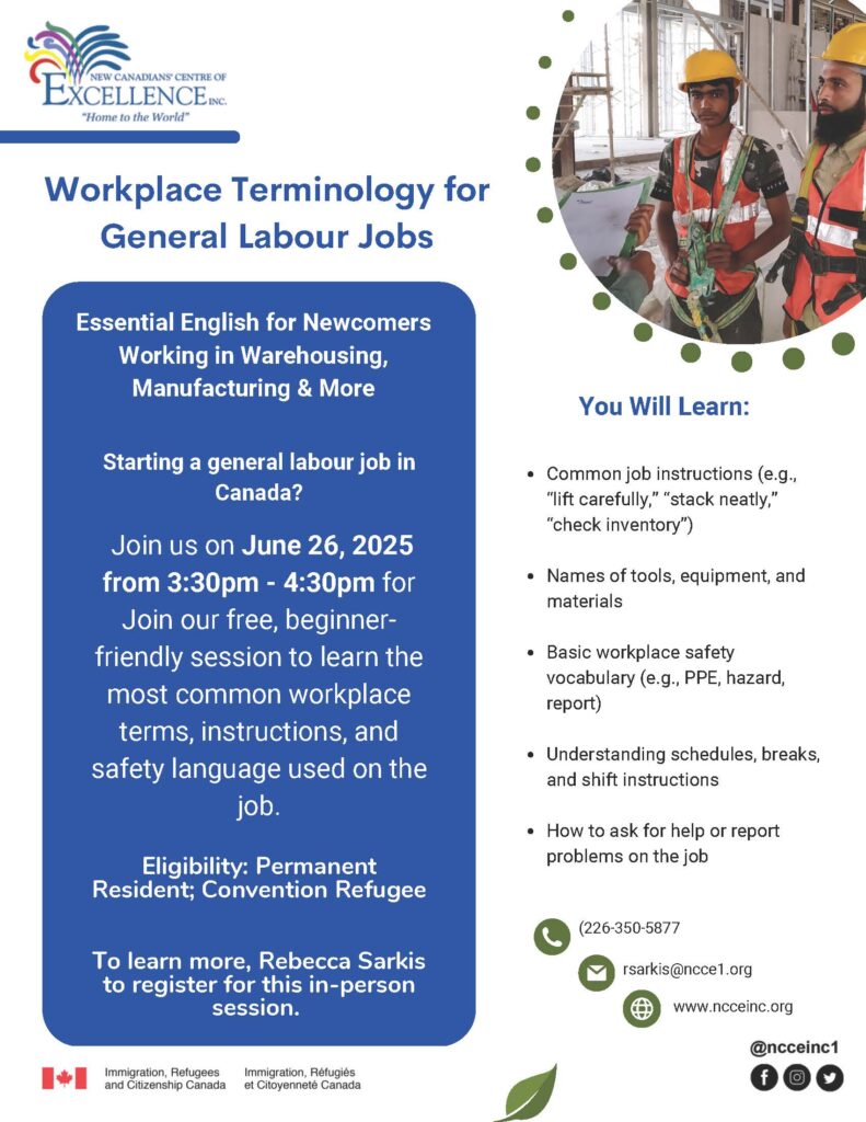 Workplace Terminology for General Labour Jobs @ NCCE Inc. - Main Branch | Windsor | Ontario | Canada